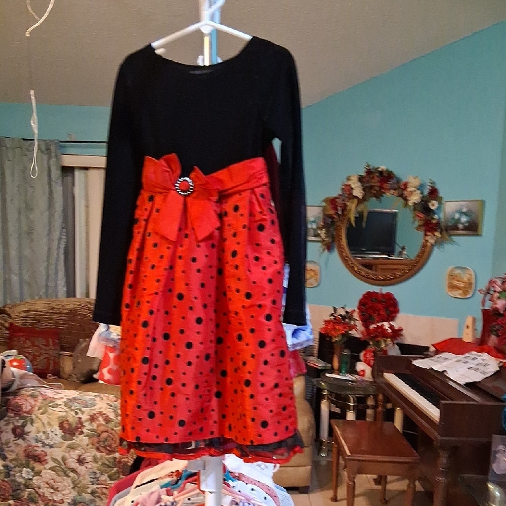 George Kids Formal Dress - Black and Red Polka Dot